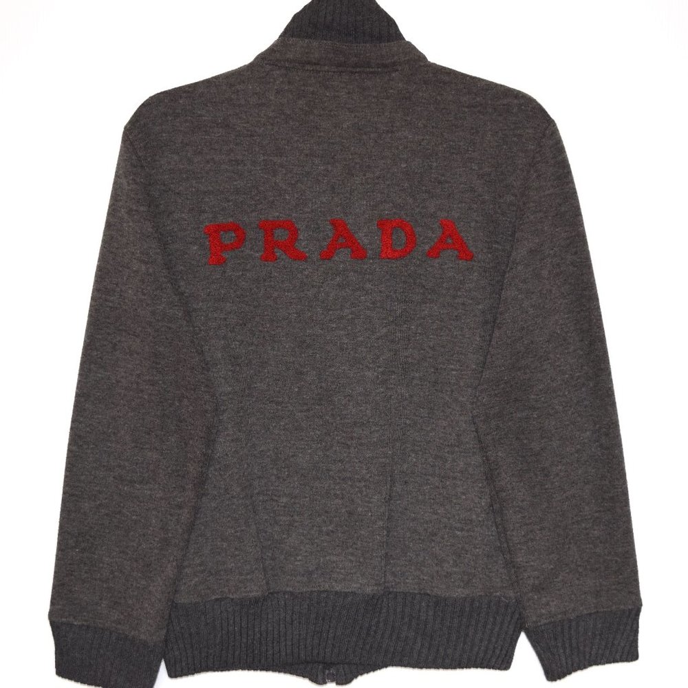 Vintage PRADA Women's Gray Full Zip Mock Neck Cardigan Size M/L
